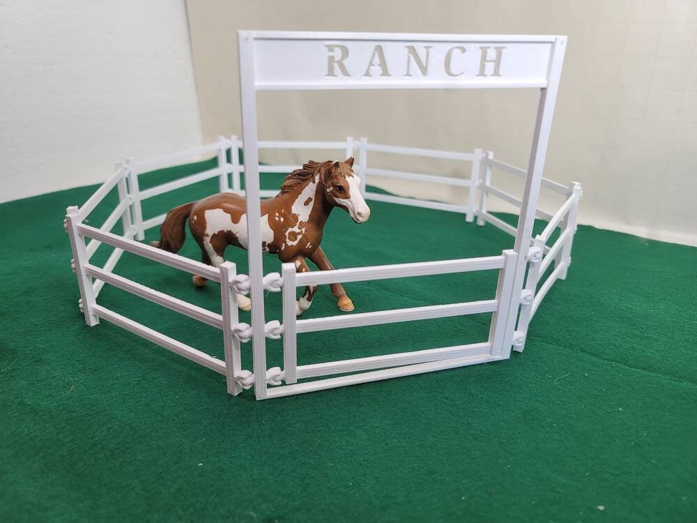 Toy Ranch Fencing Kit with Socket Connectors | 3 Rail | Farm | Farm Animals | Corral |